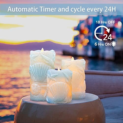Ocean Blue Flameless Candles Flickering Wick Real Wax Shell LED Candles with Rem