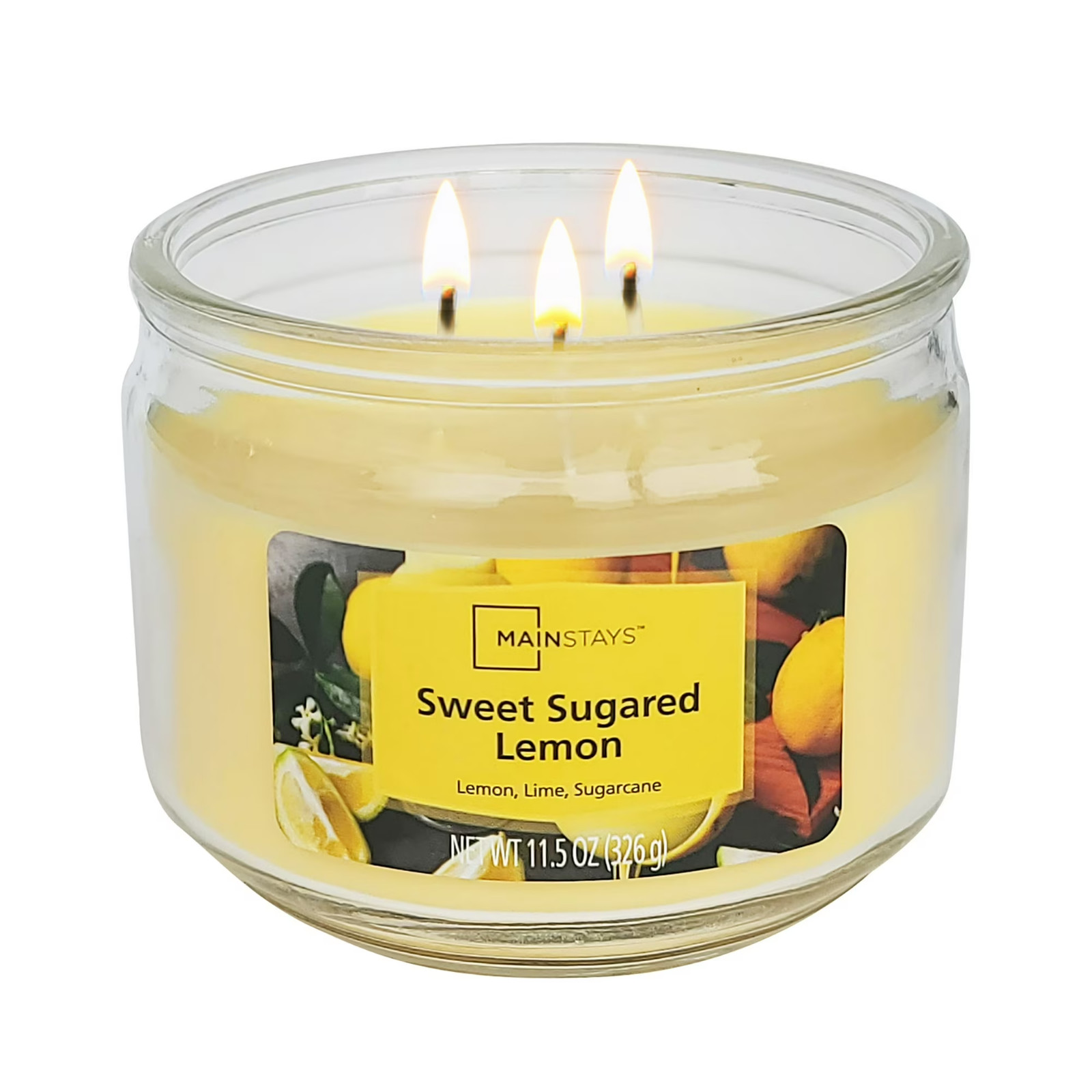 Pack of 2, 3-Wick Sweet Sugared Lemon Scented Glass Jar Candle, Yellow, 11.5 oz