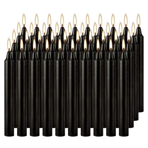 40 Black Taper Candles 4 in Smokeless Long Burning Wax Indoor