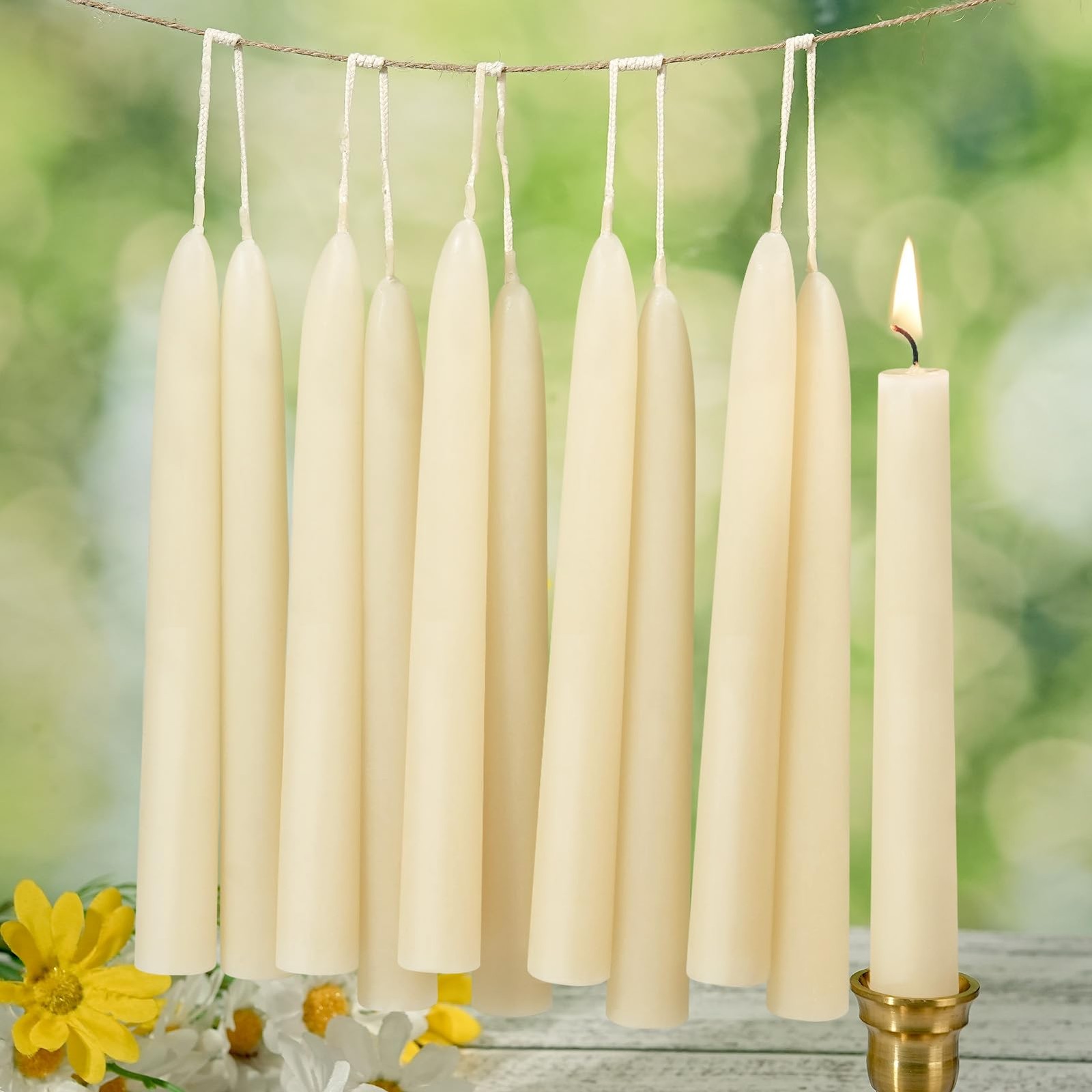 Velas cónicas de cera de abeja, vela de cera de abeja blanca pura que no gotea