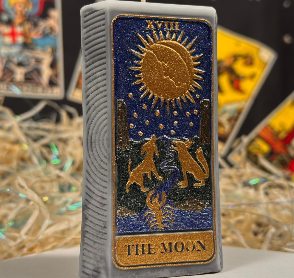 Sun & Moon Tarot Candle Set 2pc Hand Painted Arcanum XVIII XIX Witchy Decor Gift