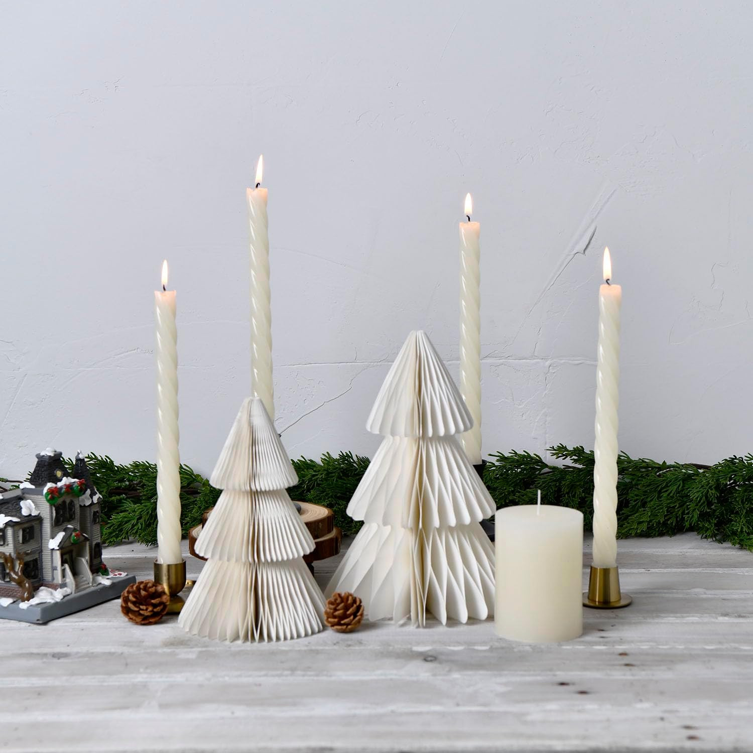 10 Inch Spiral Ivory Taper Candles, 4 Pack Unscented Dripless Long Burning Time