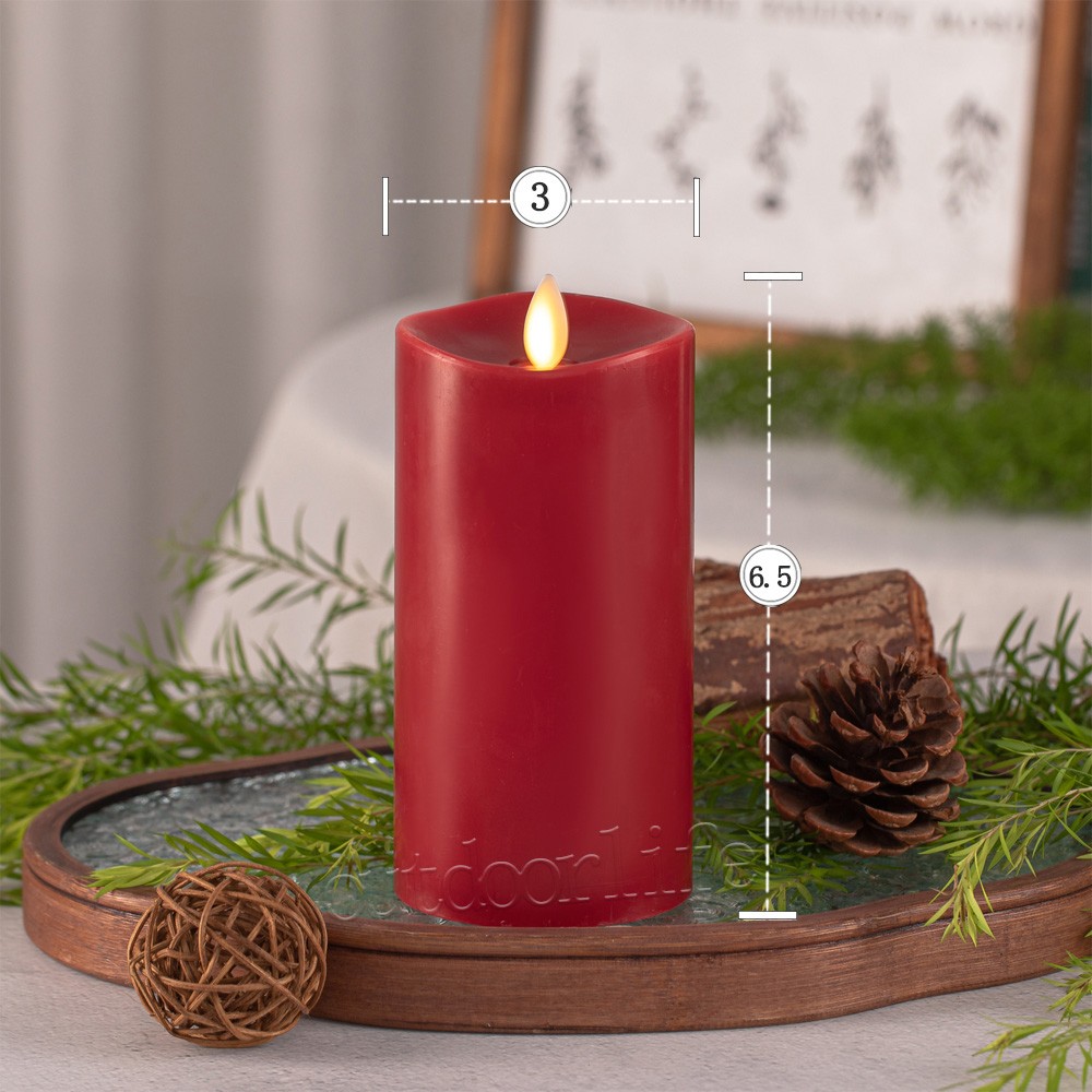 Luminara Flameless Pillar Wax Moving Flame Candles w/Remote Burgundy 3″Dx 6.5″H