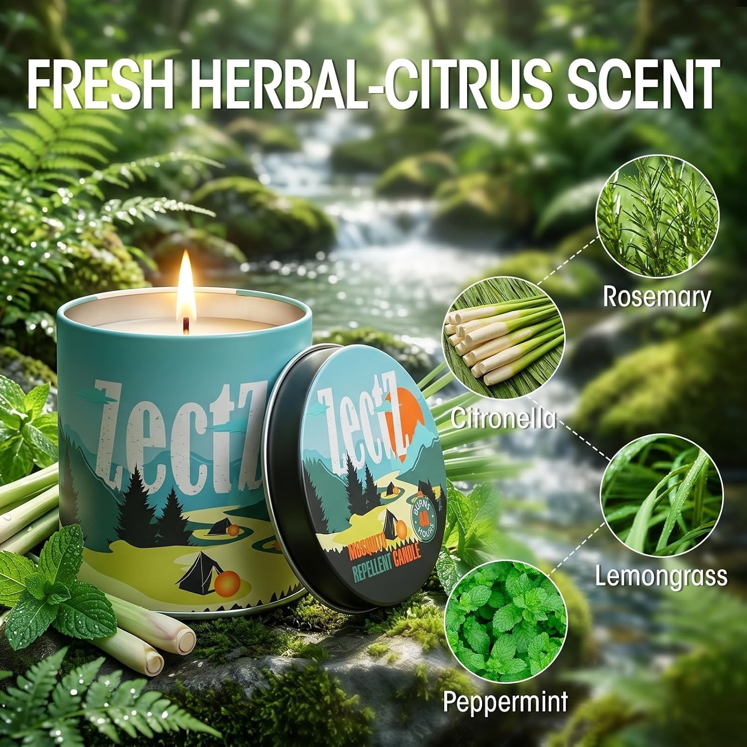 Citronella Candle for Outdoor Indoor,with Lemongrass,Rosemary & Peppermint Oil