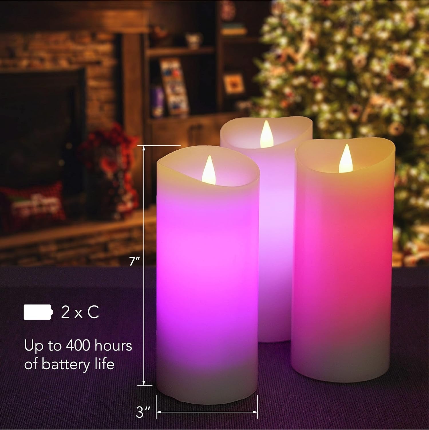 3×7 Real Wax Flameless Pillar Candle – Dimmable, Remote Control, Indoor Use Only