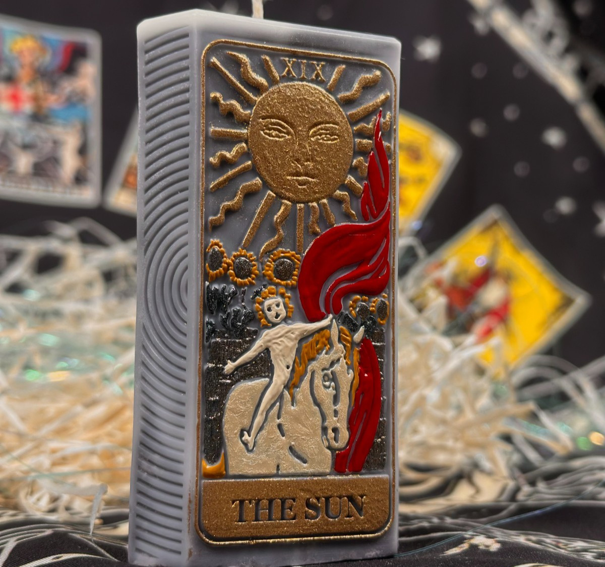 Sun & Moon Tarot Candle Set 2pc Hand Painted Arcanum XVIII XIX Witchy Decor Gift