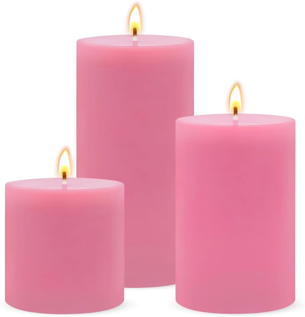 Red Unscented Pillar Candles 3-Pack Dripless & Smokeless, Long-Burning Thick