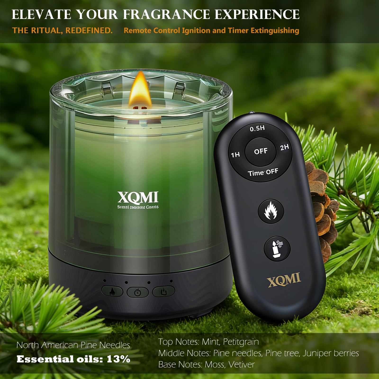 ** NEW Smart Scented Candle | Remote Ignition | Timer | Paraffin-Free | Pine
