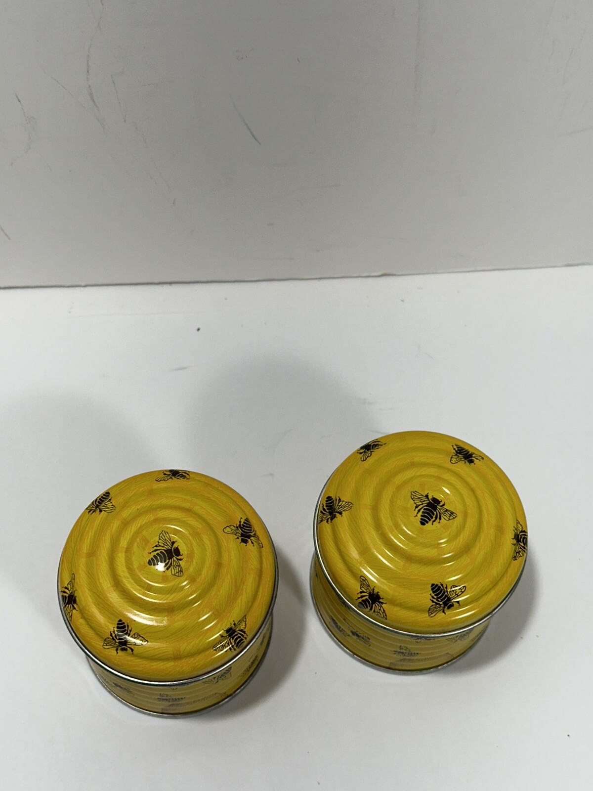 Vintage Beehive Bee Yellow Tin Candle Set Of 4 Made In Switzerland Very Rare!