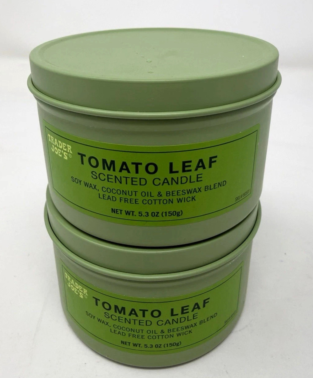 2 Pack Trader Joe’s Tomato Leaf Scented Candle 5.3 oz Soy Wax Blend Spring NEW