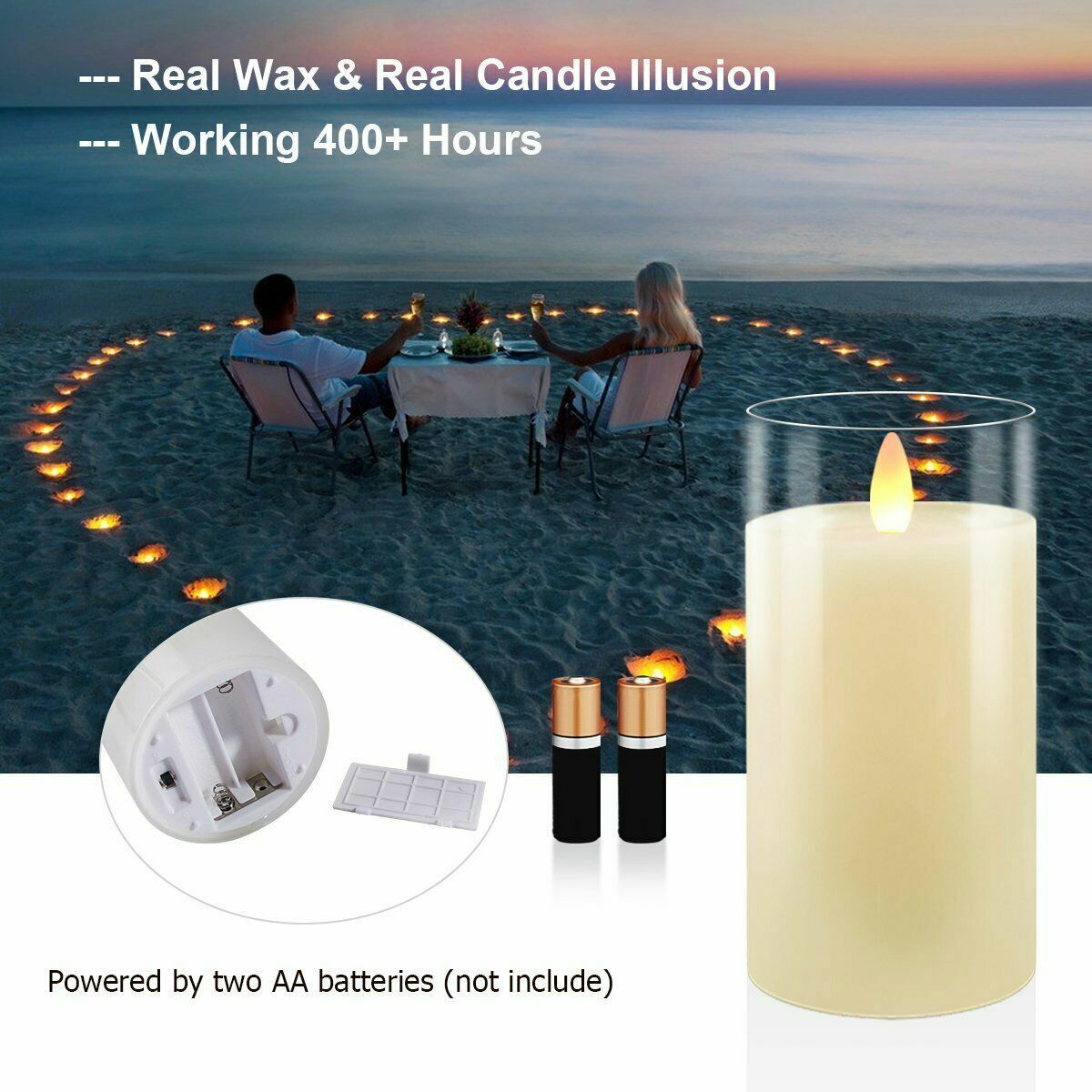 3Pcs Multi-Color Flameless LED Glass Candles Battery Remote Valentines Day Decor