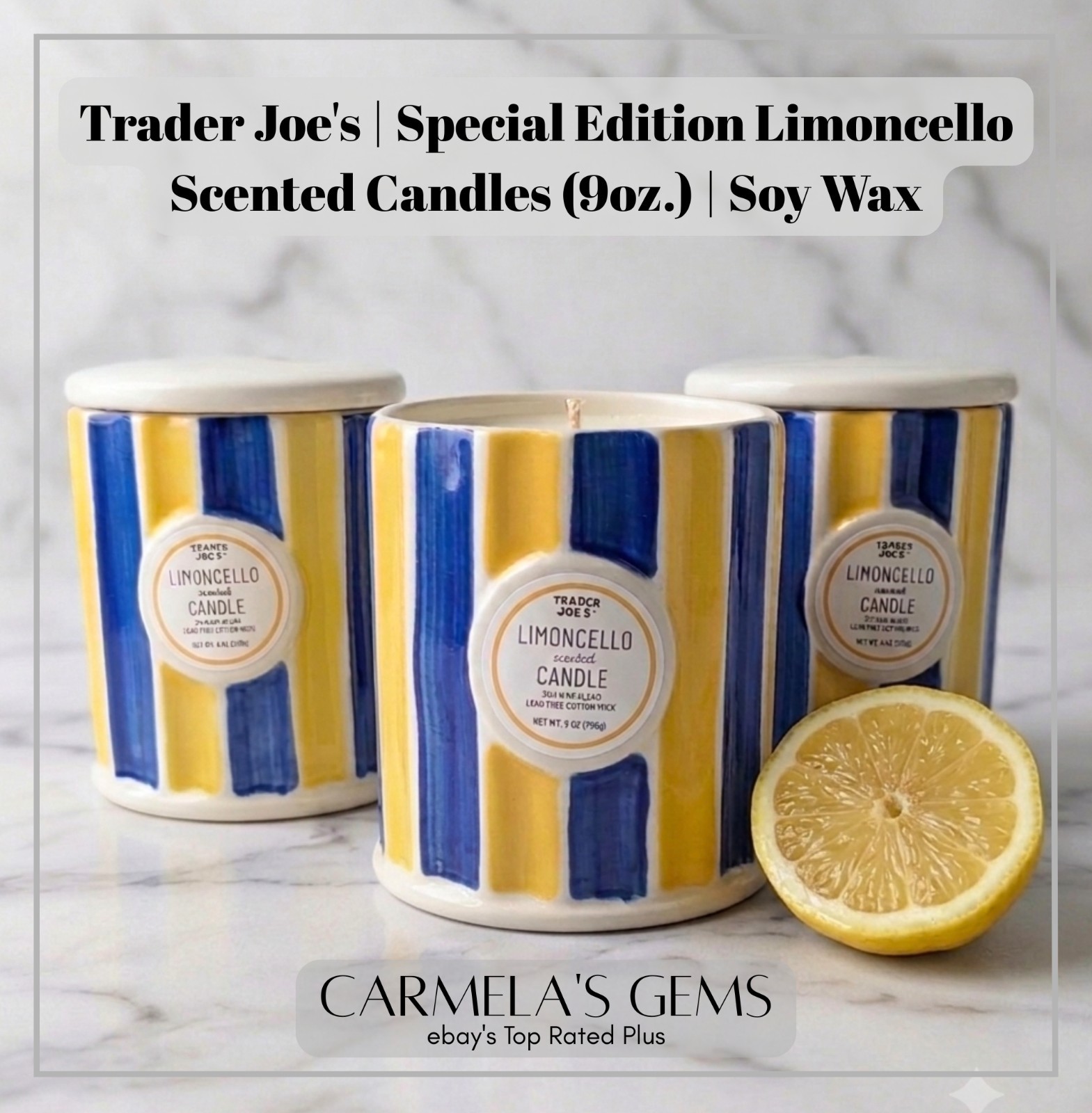 Trader Joes Limoncello Scented Candle 9 OZ Special Edition Soy Wax Blend Lid NEW