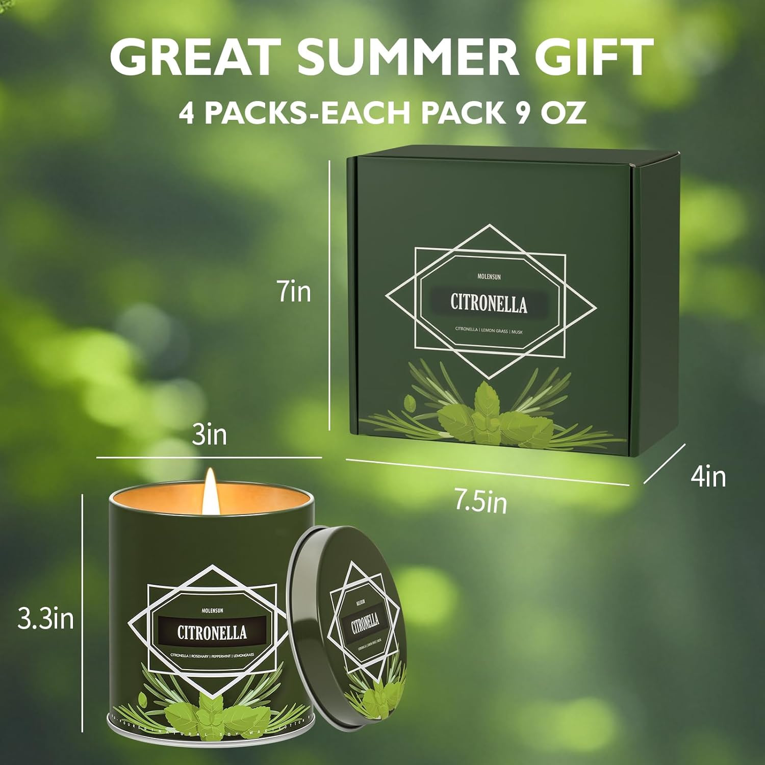 Citronella Candles Outdoor 4-Pack, Total 36oz Citronella Candles for Outside Pat