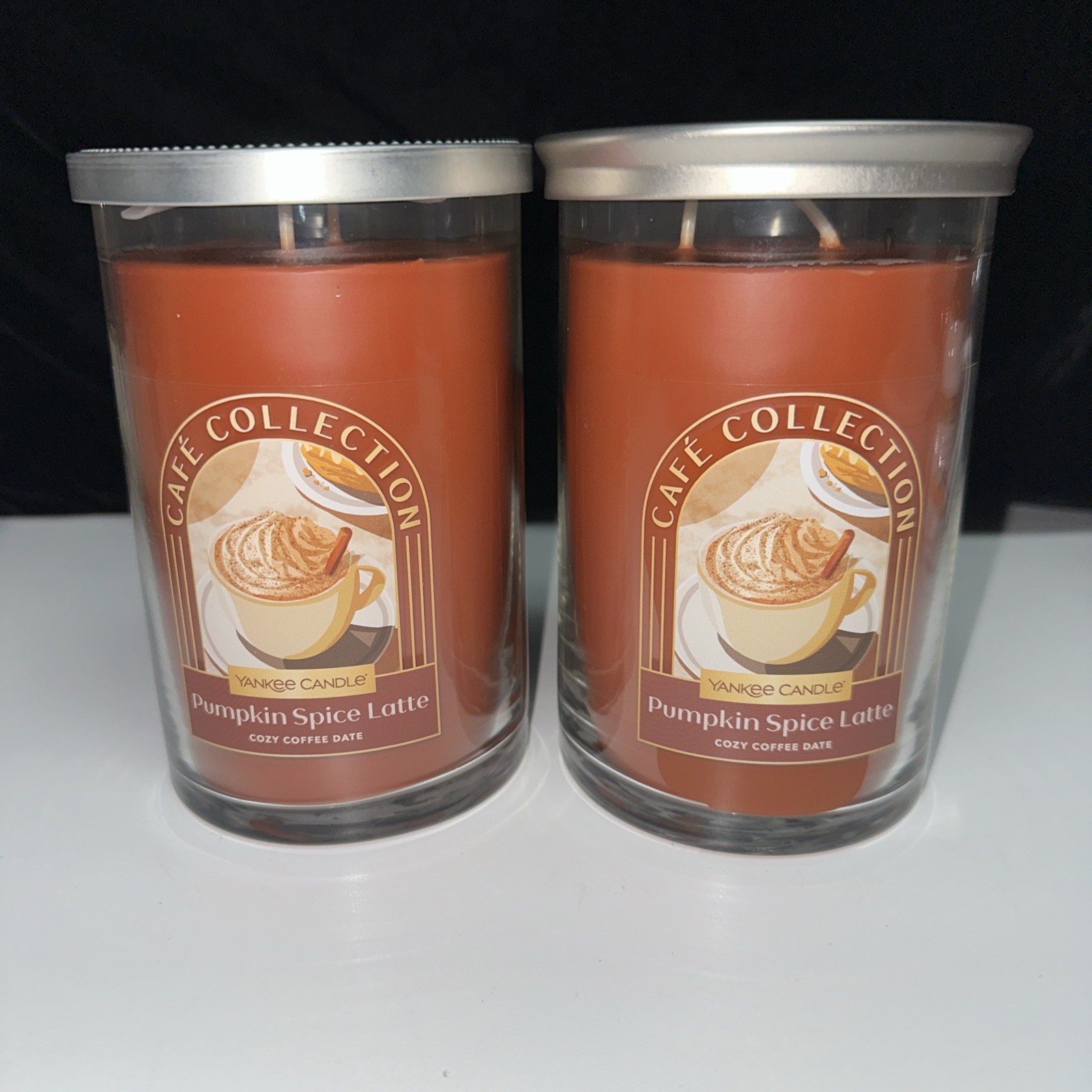 LOT OF 2-NEW-Yankee Candle PUMPKIN SPICE LATTE Large 20oz CAFE COLLECTION 2 WICK