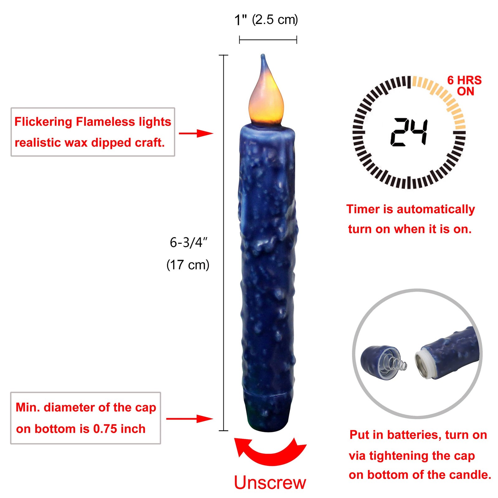 CVHOMEDECO. Real Wax Hand Dipped Battery Operated LED Timer Taper Candles Rus…