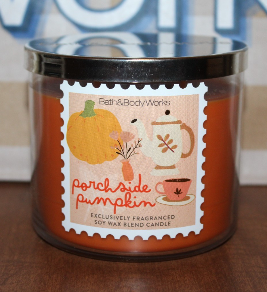 Bath & Body Works PORCHSIDE PUMPKIN Scented 3 Wick CANDLE 25-45 Hrs