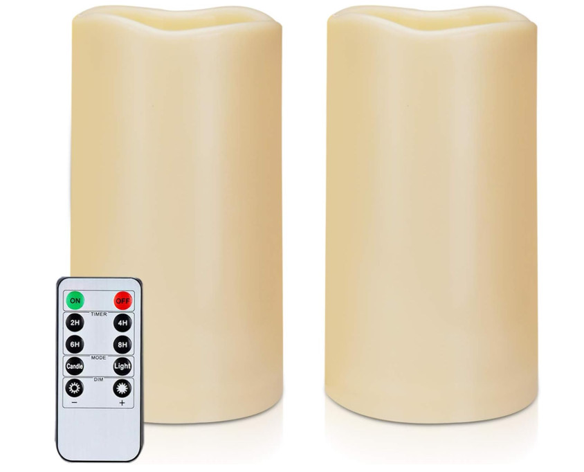 2 Outdoor Flameless Battery Operated Candles with Timer 3×6 Waterproof LED Light