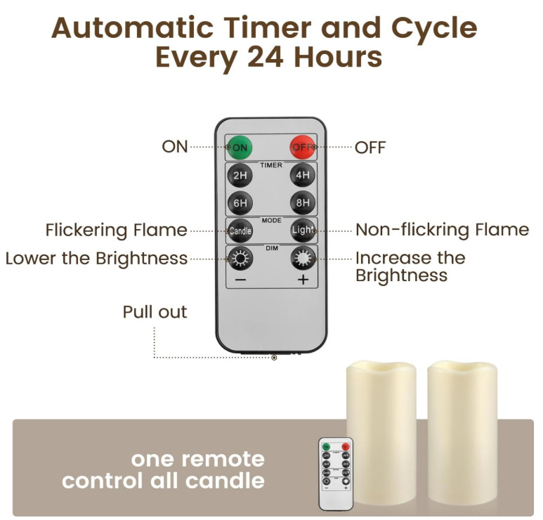 LED Candles With 10-Key Remote Timer Flickering Flameless Outdoor Indoor 2 Pack