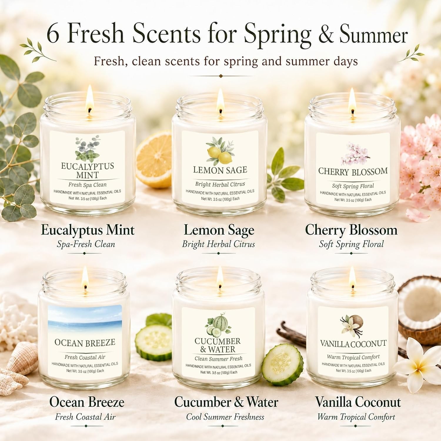 Spring & Summer Scented Candles Set, 6 Pack Soy Candles for Home, 21 oz Aroma…