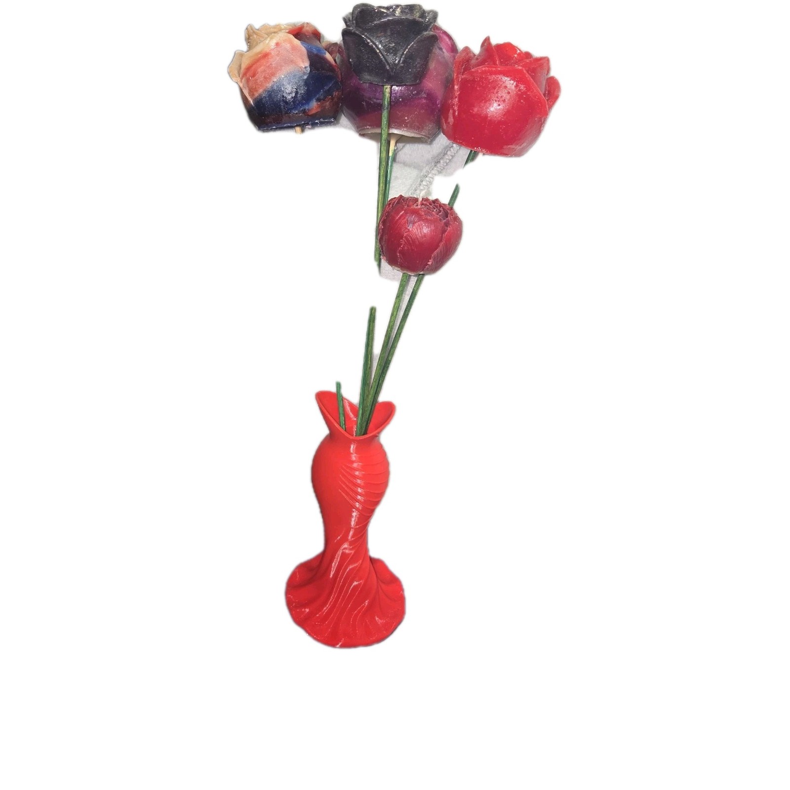 1/2 Dozen Stemmed Flower Candle Bouquet in Red Vase Multicolor