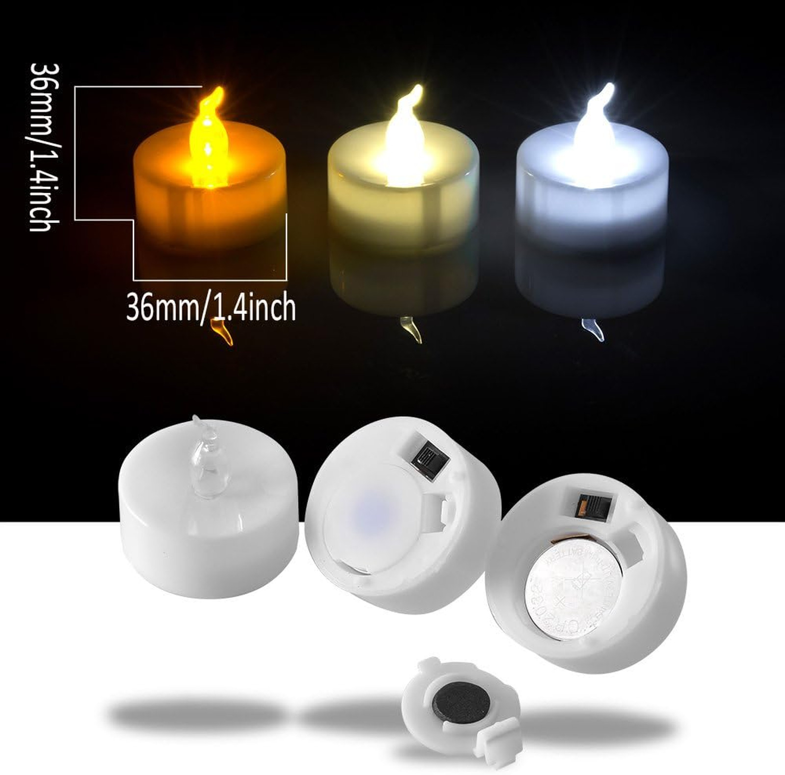 Flameless LED Tea Lights 24 Pack Timer Cool White Battery Operated No Flicker