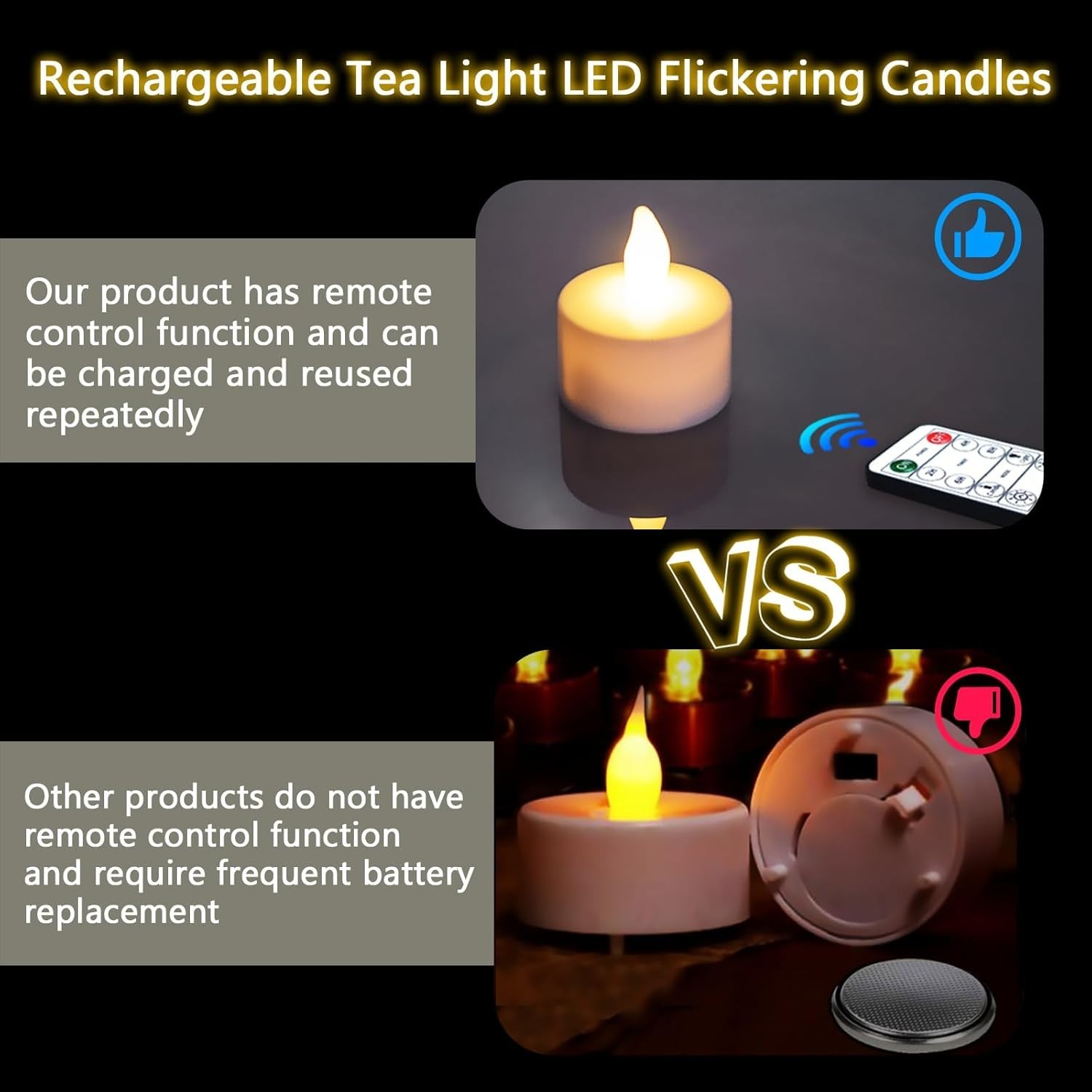 12pcs LED Rechargeable Tea Lights with Remote Timer and USB Charging Base Fla…