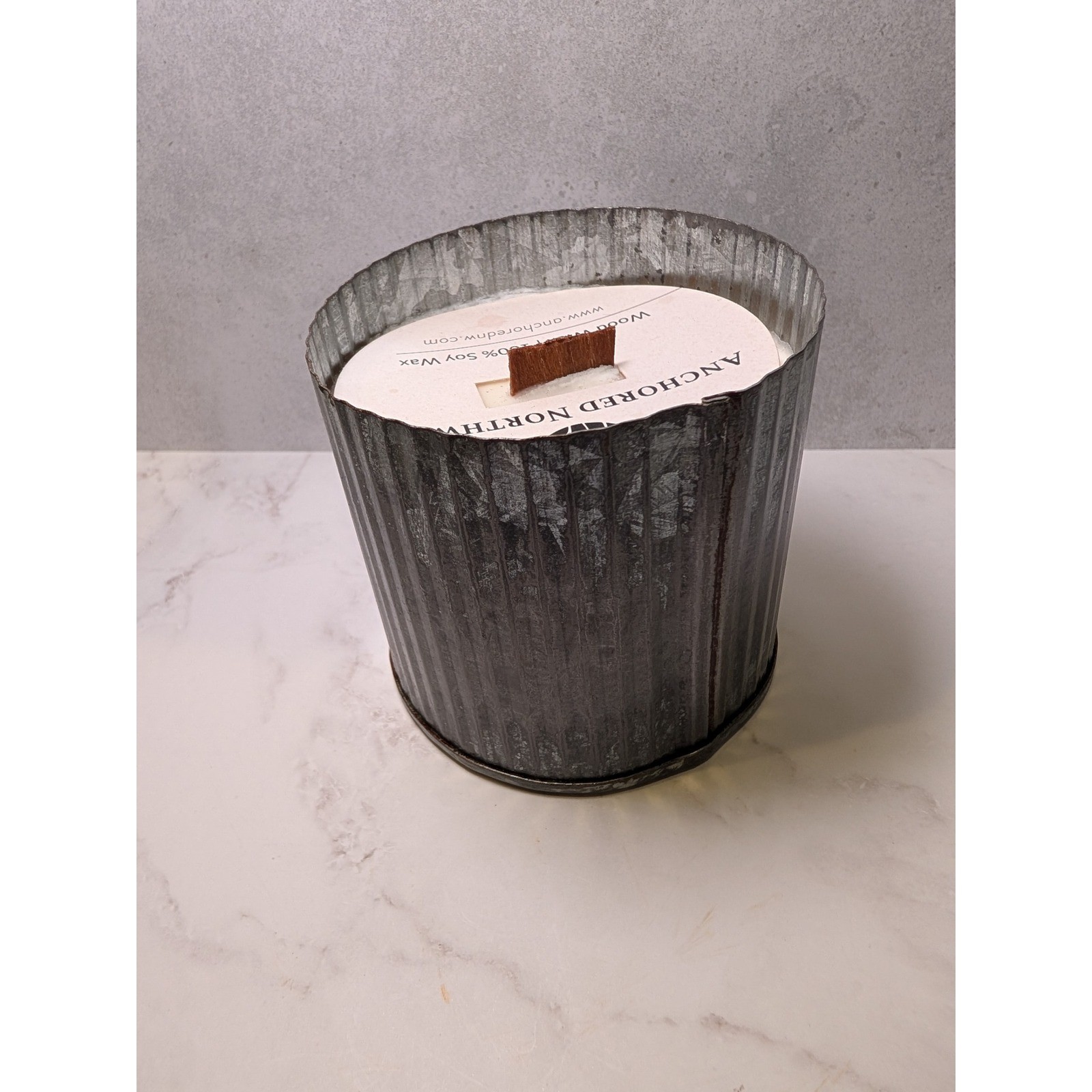 Anchored Northwest Fall Harvest Soy Wax Candle Triple Wood Wick Galvanized Tin