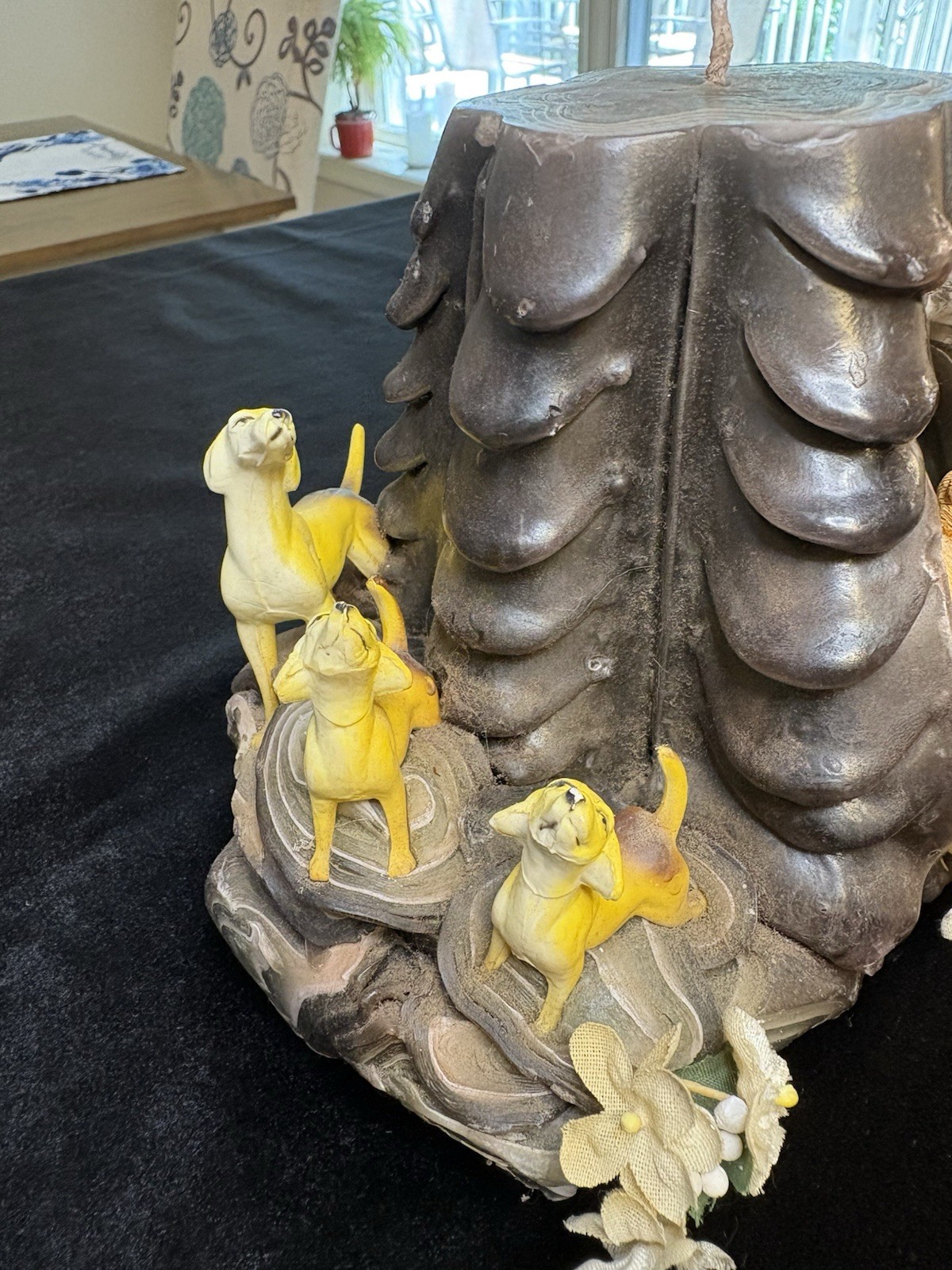 Vintage Tree Stump Wax Art Candle / Whimsical Woodland Animal Figurines