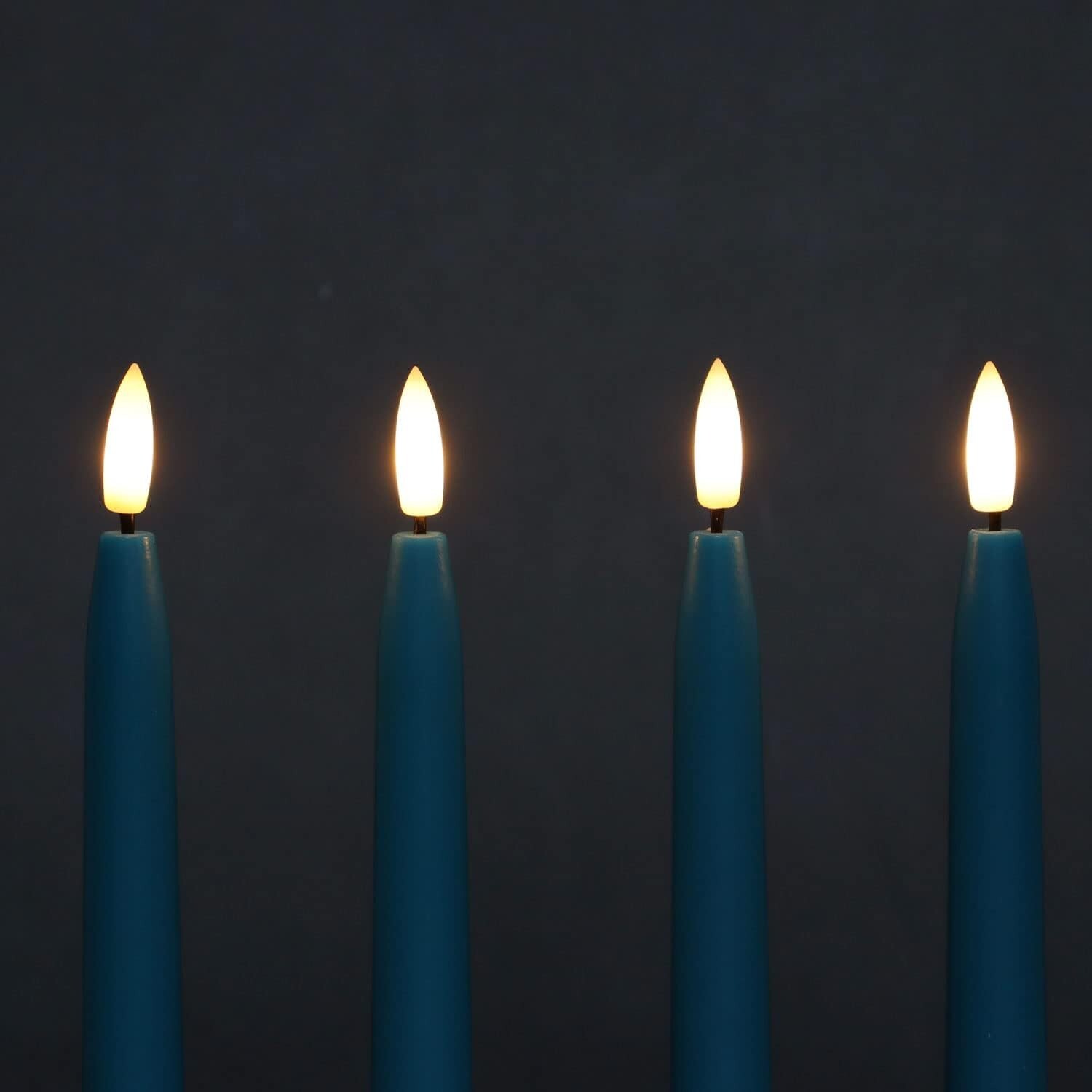 4 Pack Flameless Fanna LED Turquoise Taper Candles Timer Remote Battery Operated