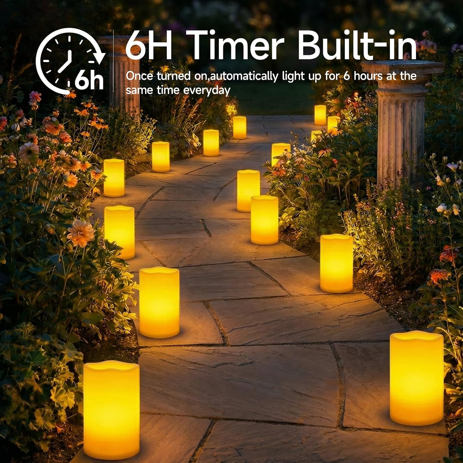 6″ X 9″ Extra Large Outdoor Waterproof Candle with Auto 6-Hour Timer, No Remote,