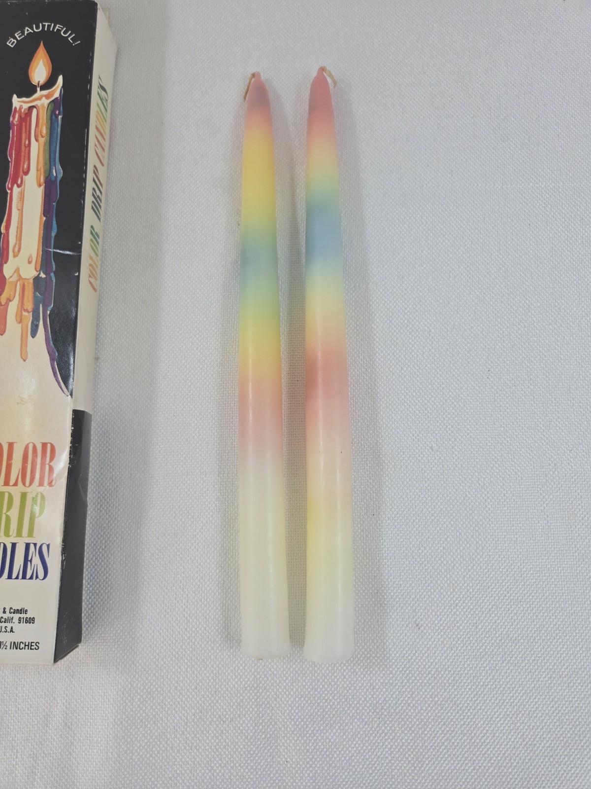 Vintage General Wax & Candle Color Drip Taper Candles 9.5″ Rainbow Ombre Pair