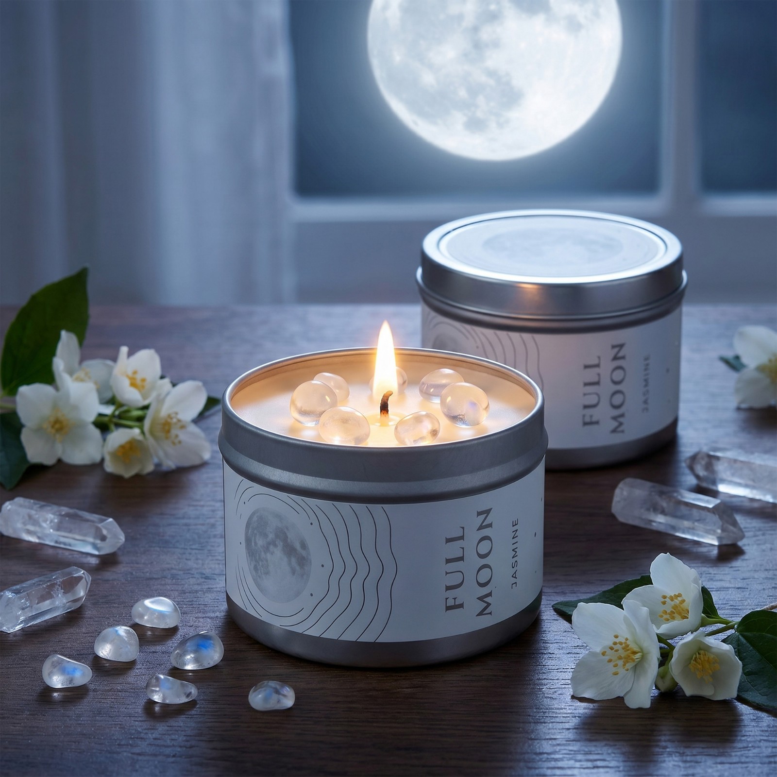 2 Pack Full Moon Candle Crystal Soy Manifestation Witchy Celestial Ritual Gift