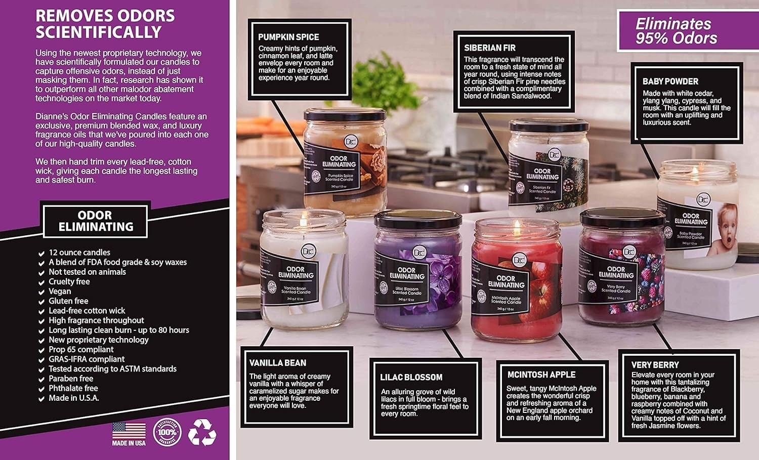 12oz Vanilla Bean Candle – 80-Hour Fragrance for Pet and Smoke Odor Elimination