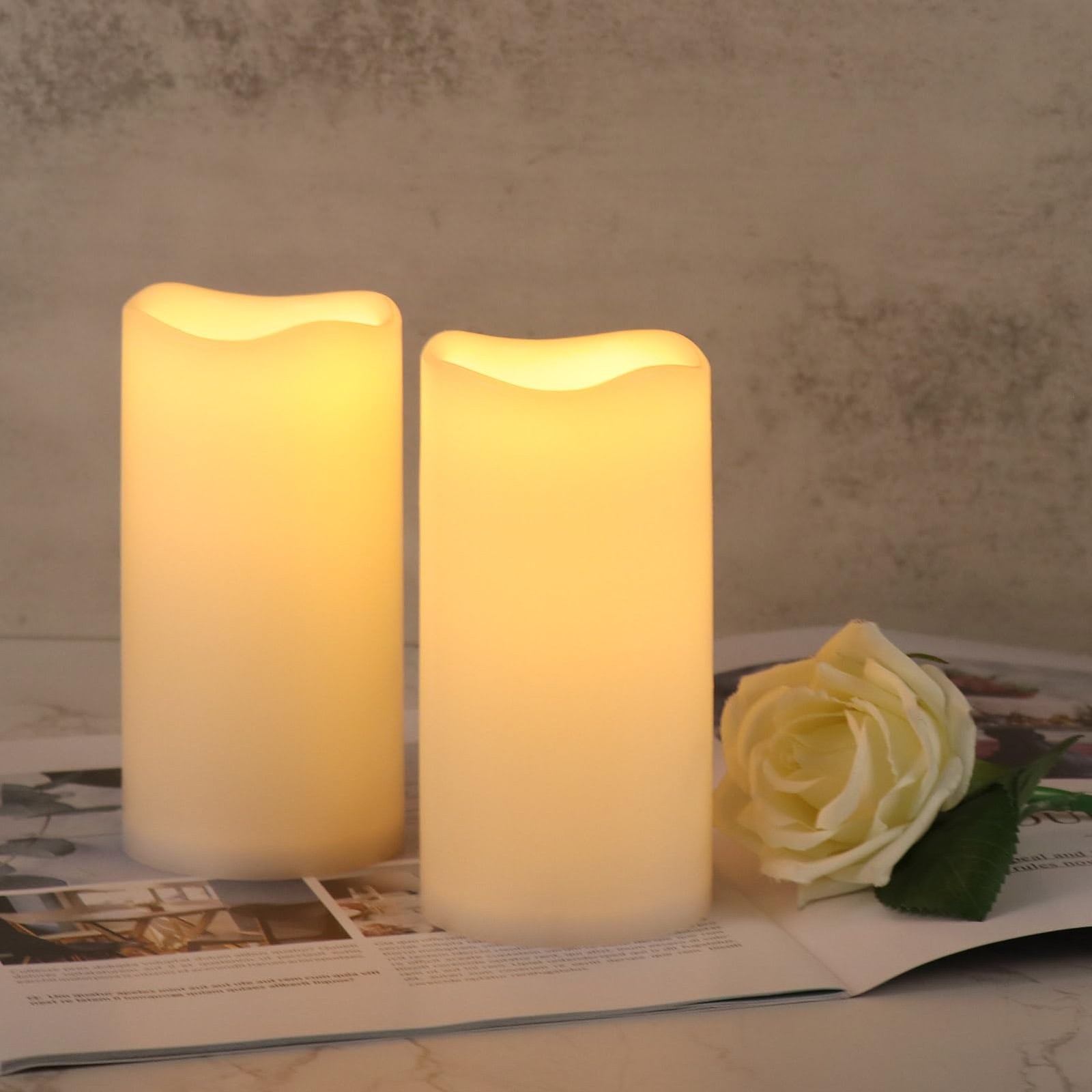 3″ x 6″Outdoor Flameless Flickering Candles with 6 Hour Timer, 3 AAA Batterie…