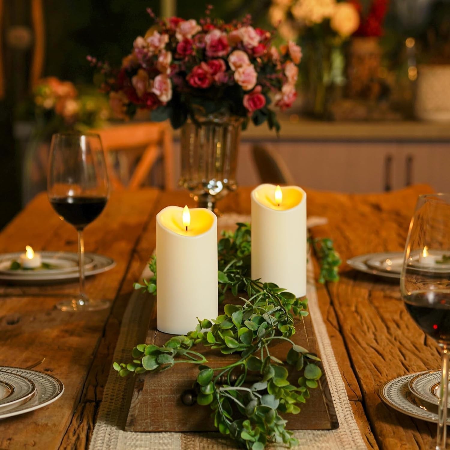 Set of 2 Dimmable 6″x3″ Outdoor LED Candles with Timers – Perfect for Any Event