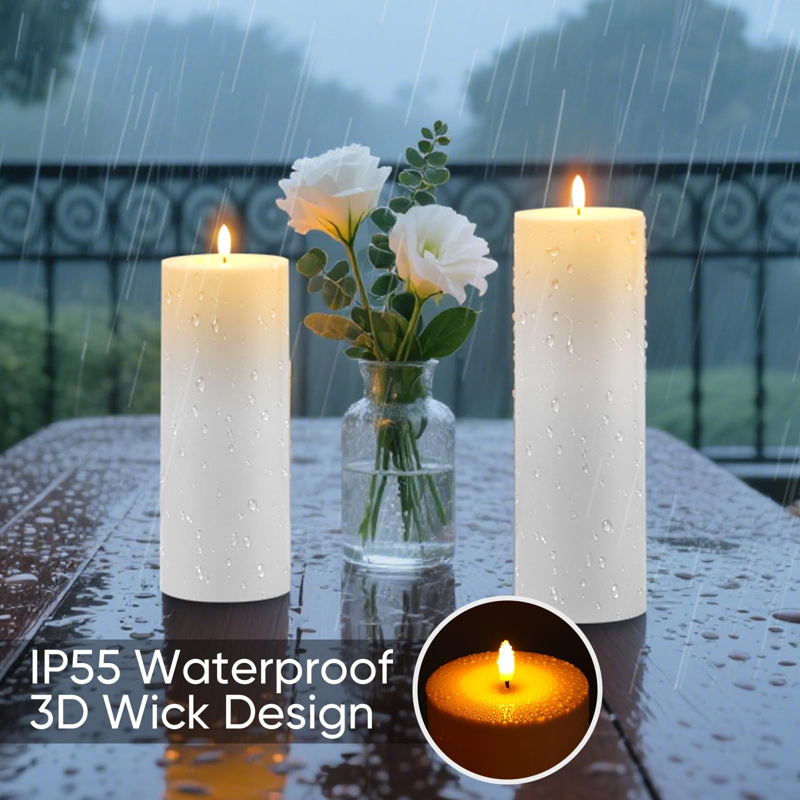 4” X 10” Large Waterproof Outdoor Flameless Candle, Battery Operated LED Ca…