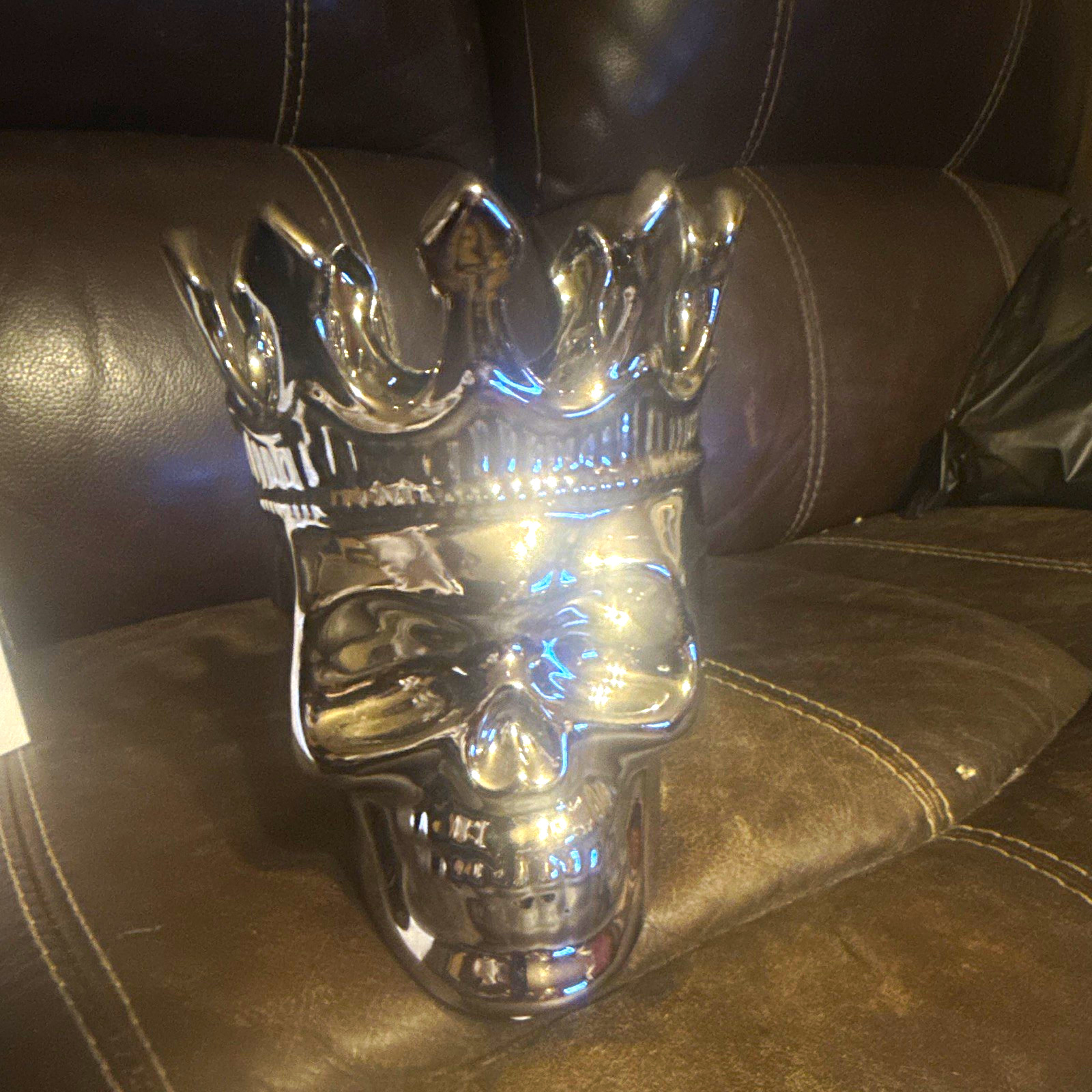 Thompson Ferrier Silver/Black Glossy Ceramic Crown Skull Sculpture 6in Boxed