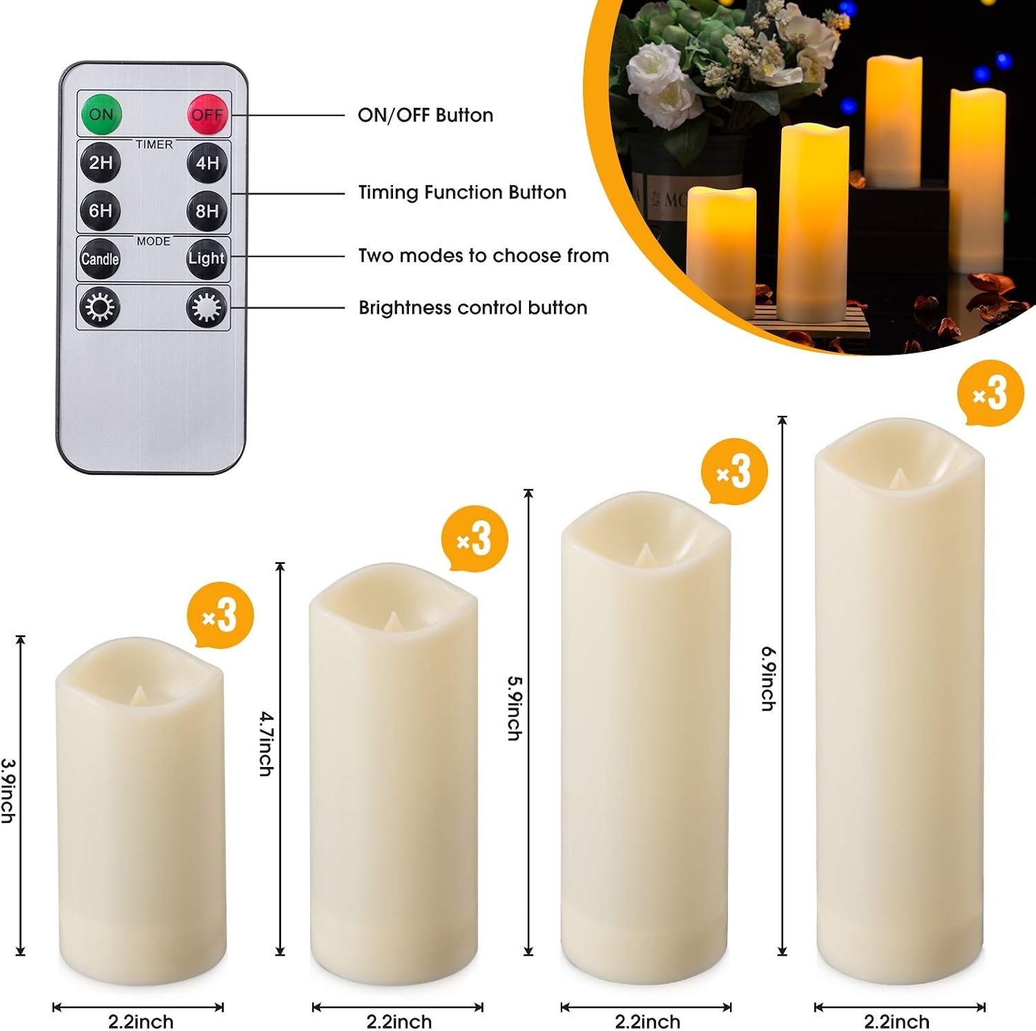Waterproof Flickering Flameless Candles, Set of 12 Battery Operated Candles D…