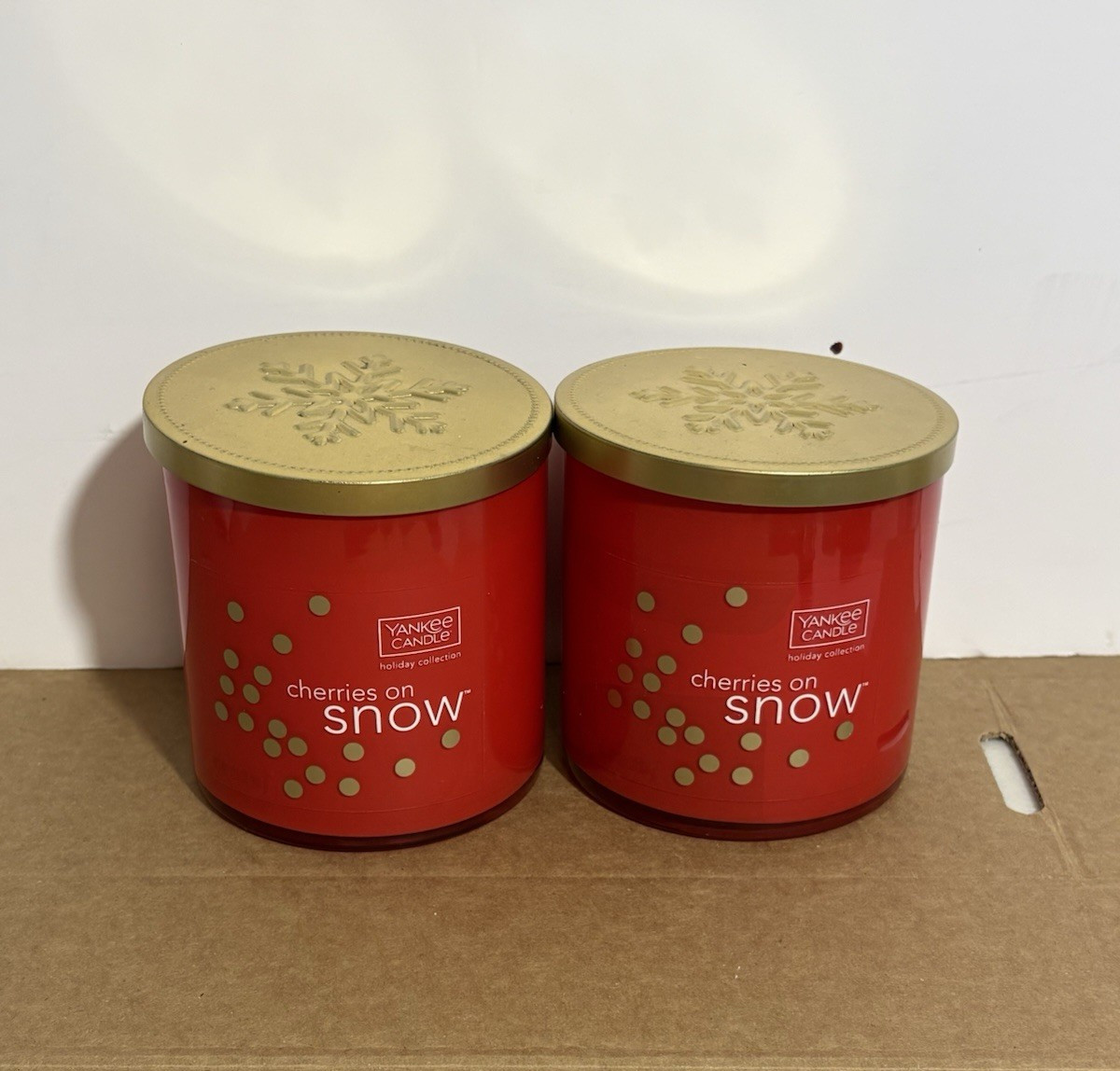 2 Yankee Candle Cherries On Snow Two Wick Candles 12.5 Oz New! RARE