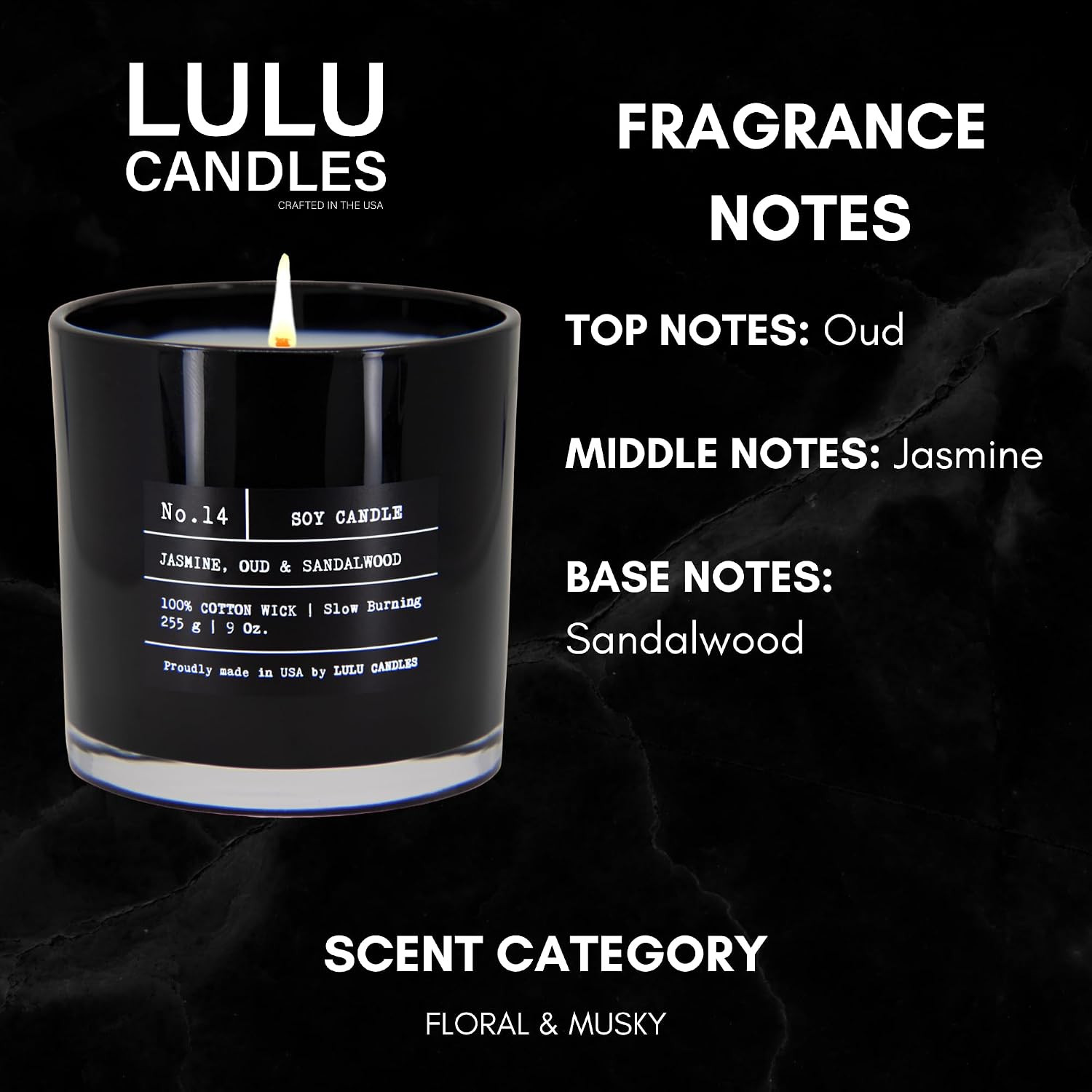 | Jasmine, Oud & Sandalwood | Luxury Scented Soy Jar Candle | Hand Poured in the