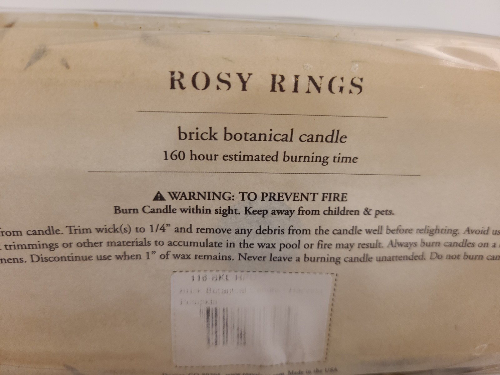 Rosy Rings Botanical Large Brick Candle 3 Wicks HARVEST PUMPKIN 160hr NEW