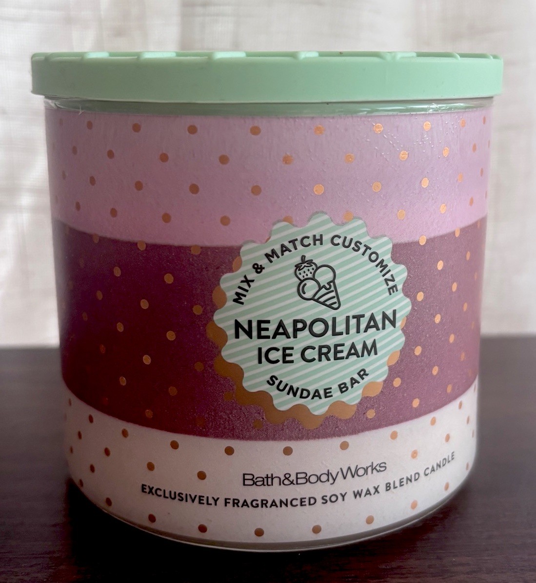 Bath & Body Works NEAPOLITAN ICE CREAM 3-Wick CANDLE Sundae Bar 14.5 oz NEW