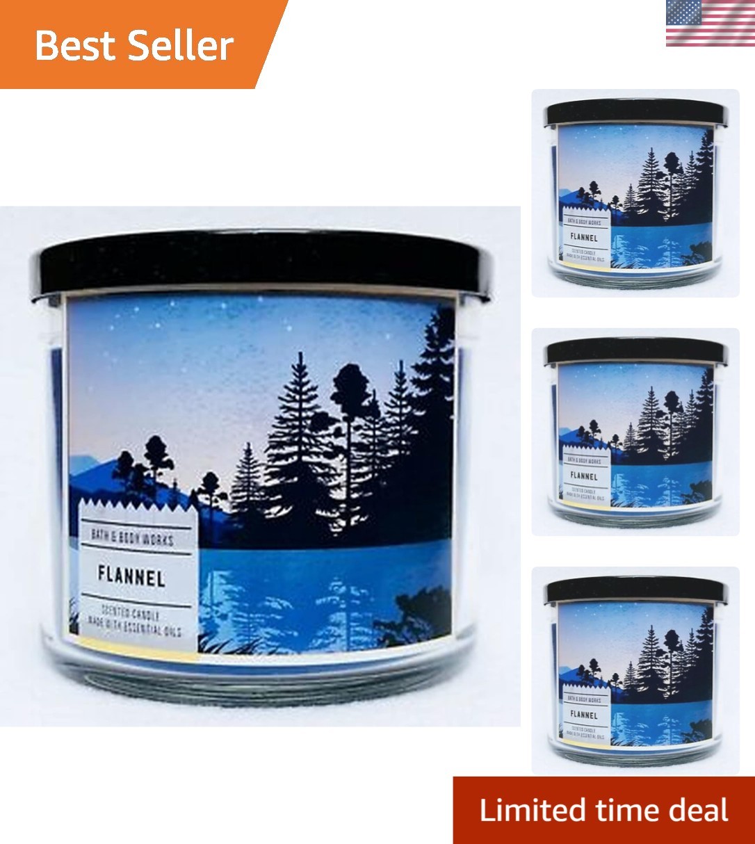 All-Season Flannel Scented Candle, 3-Wick, 14.5 Oz – Burns 25-45 Hrs