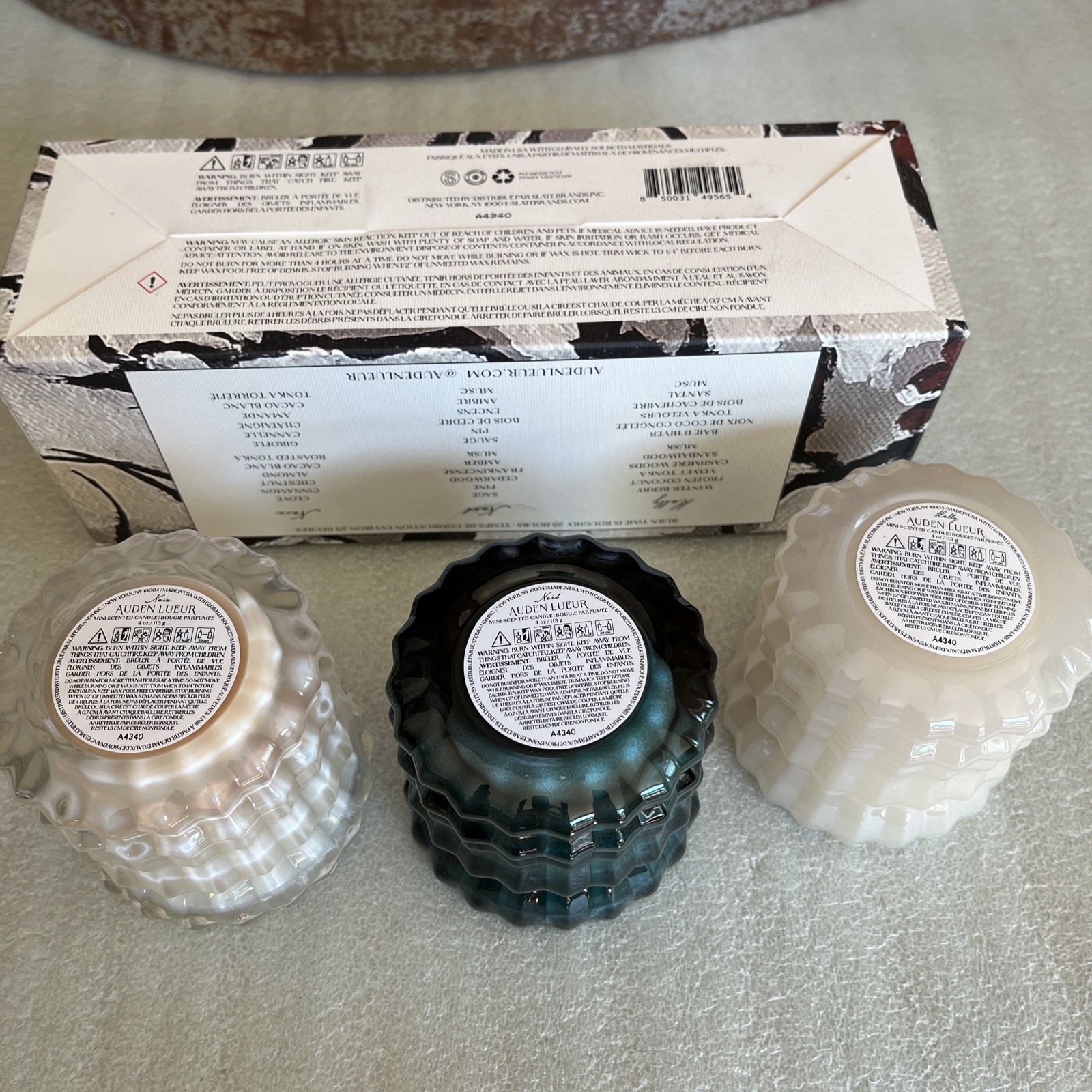 AUDEN LUEUR HOLIDAY CANDLE TRIO (3) Coconut & Soy Blend Mini Scented Candles