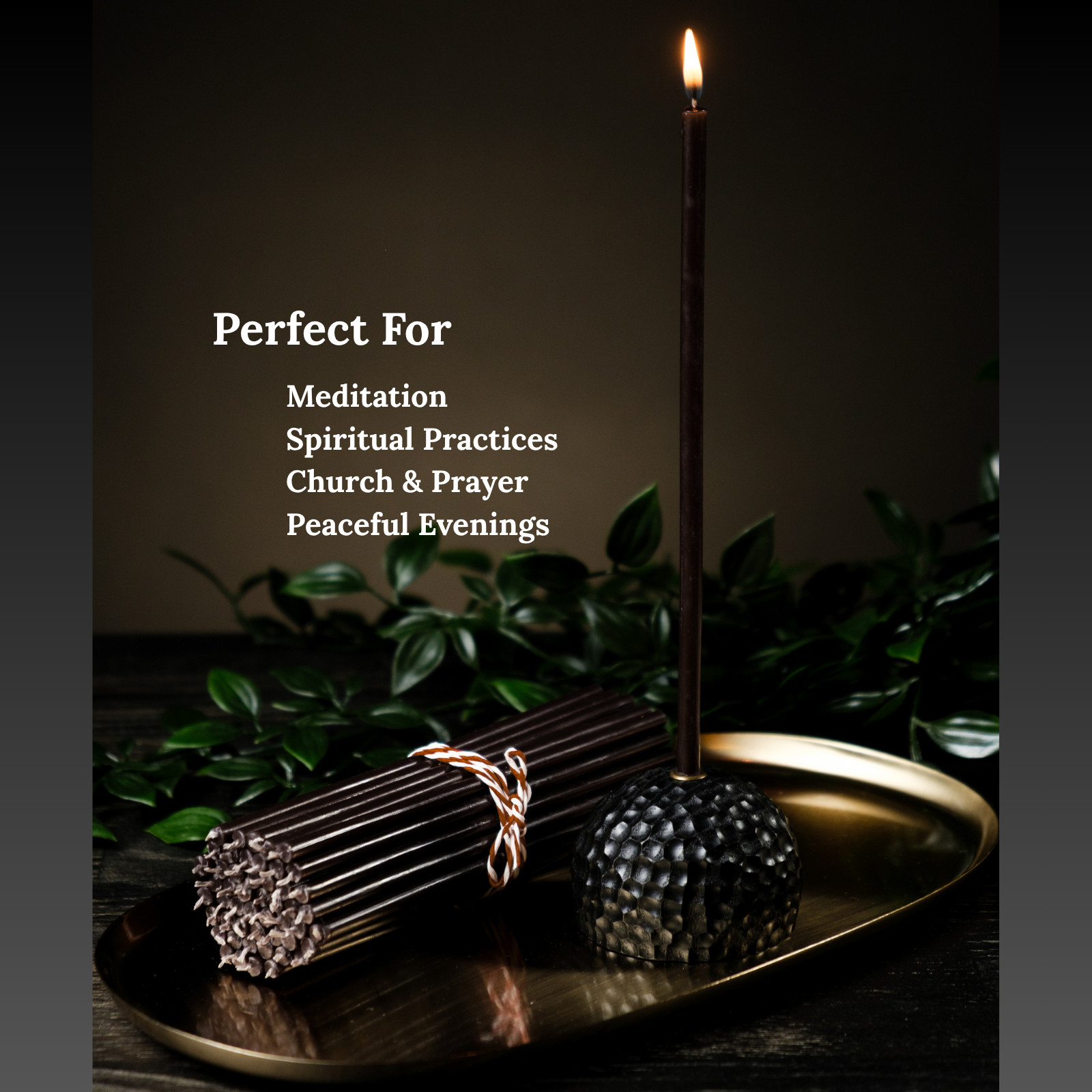 Black Beeswax Taper Candles 6.5″ Thin Taper 0.22″ Church Orthodox 50 Min Burn