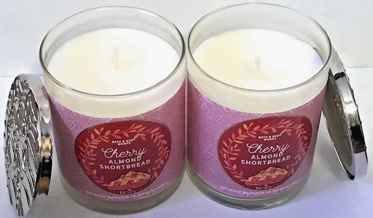 CHERRY ALMOND SHORTBREAD CANDLES 8 OZ MEDIUM JAR BATH BODY WORKS SINGLE WICK X 2