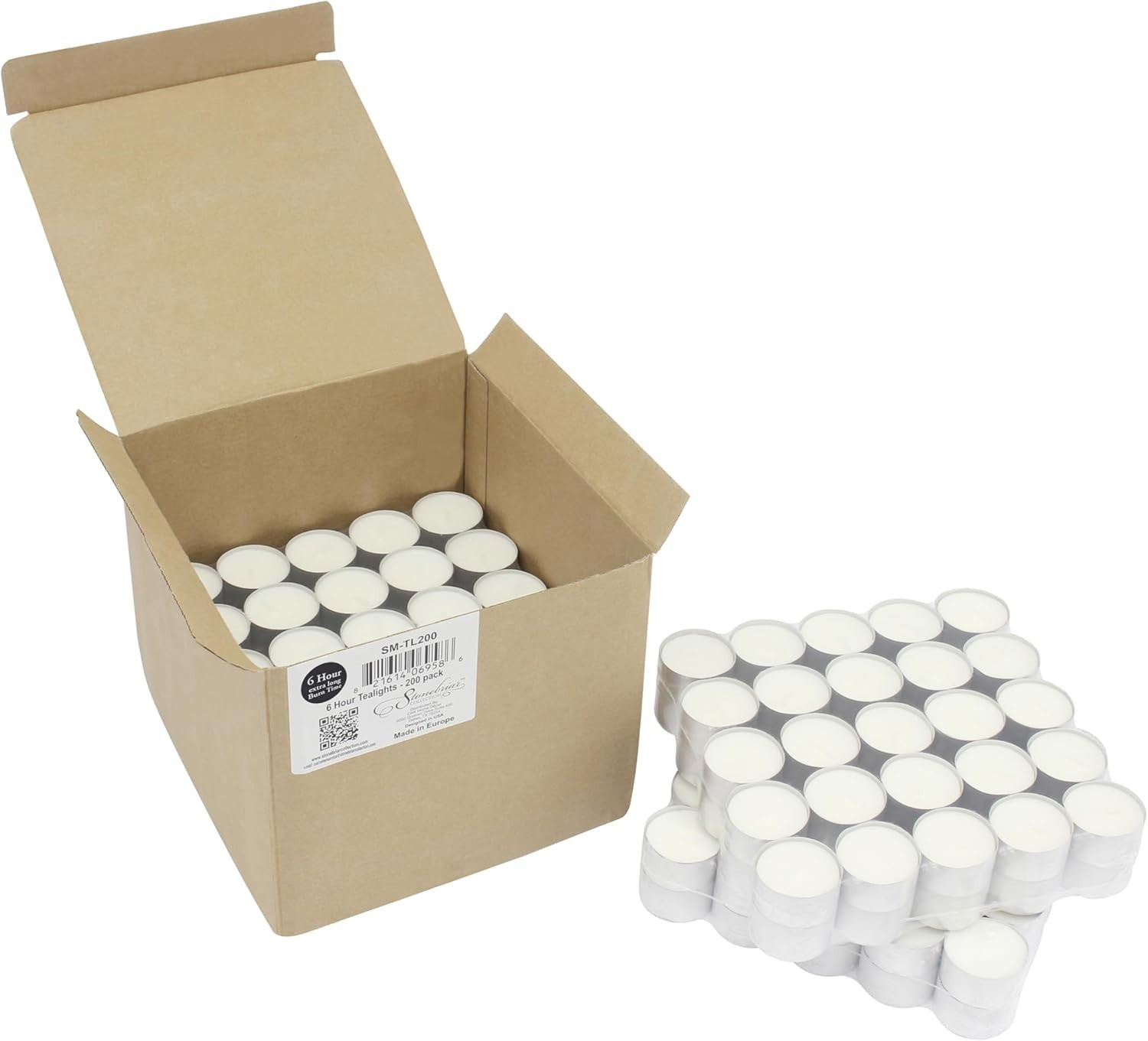 200 Pack Unscented 6-7 Hour Extended Burn Time Tea Light Candles, White