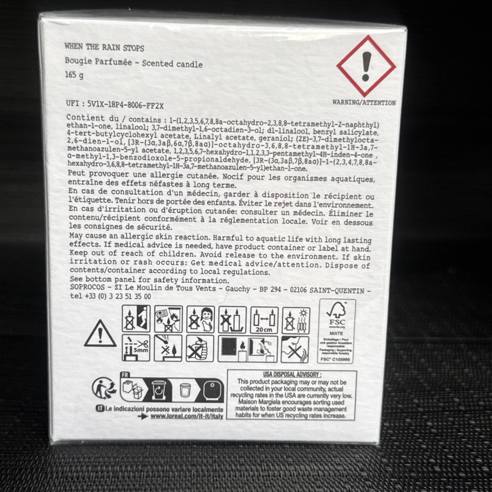 Maison Margiela Replica When The Rain Stops Scented Candle 5.82 oz (165g) Sealed