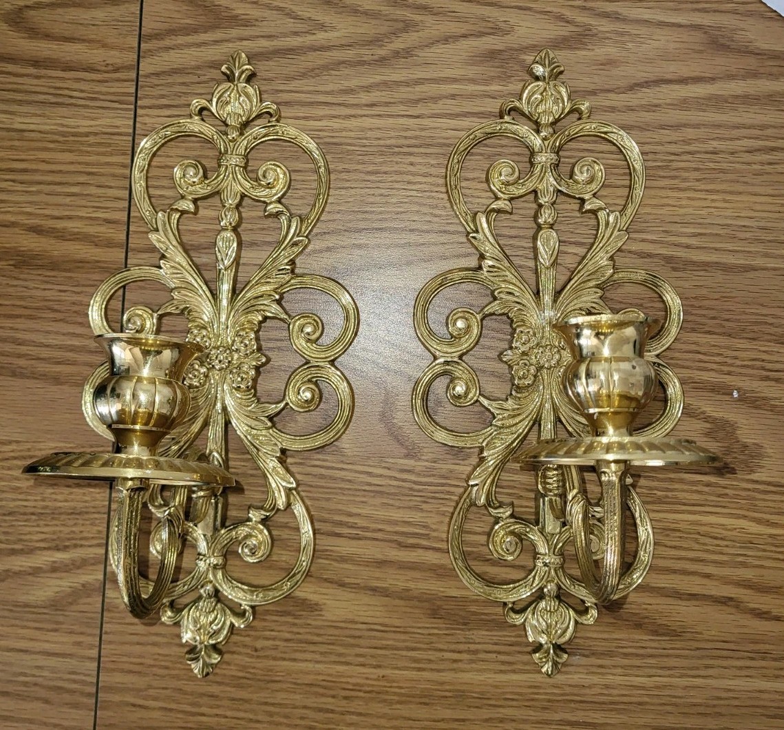 2 Gold Heavy Candle Sconces 12 Inch India