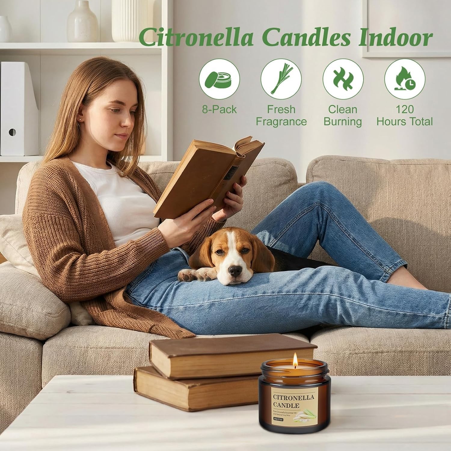 Citronella Candles Outdoor, 8 Pack Citronella Candles with Lids, 120 Hours Bu…